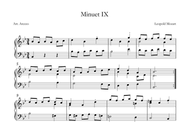 leopold mozart notebook for wolfgang minuet ix piano sheet music (arr. Arezzo Music)