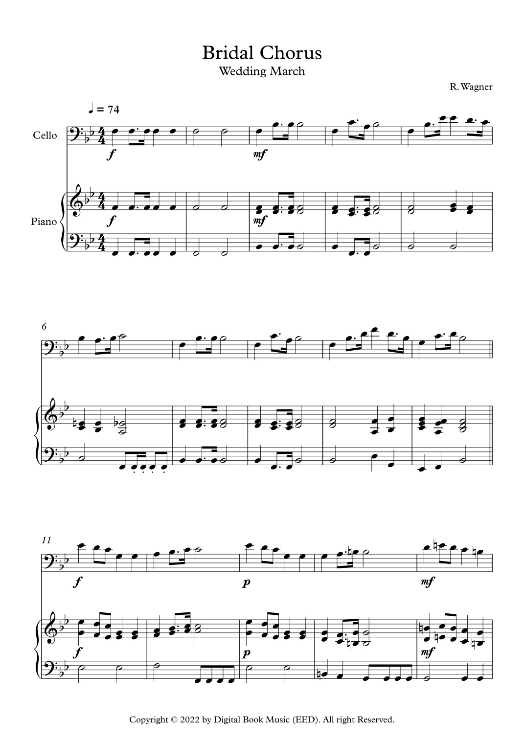 Bridal Chorus (Wedding March) - Richard Wagner (Cello + Piano) (arr. Digital Book Music)