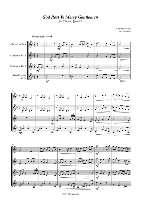 God Rest Ye Merry Gentlemen - for Clarinet Quartet (arr. K. Agioritis)
