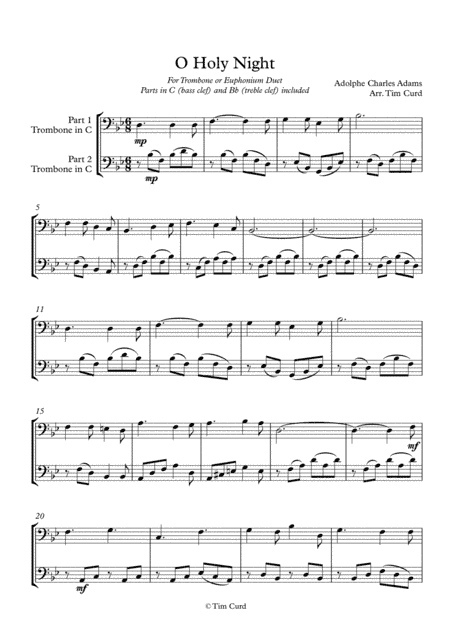 O Holy Night. Trombone Duet (Also Euphonium) (arr. Tim Curd)