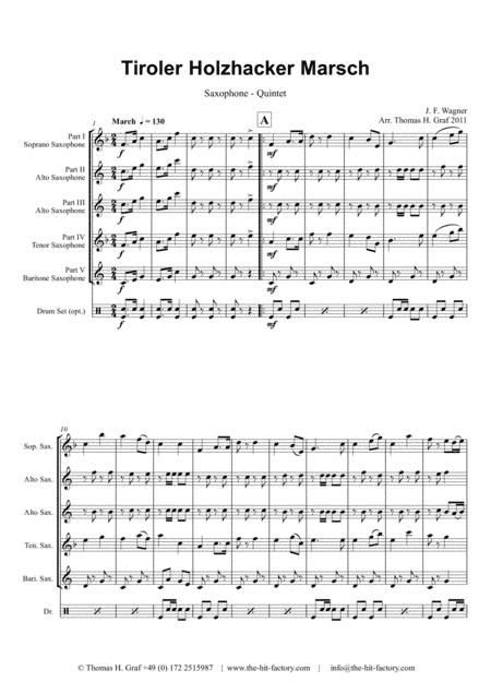 Tiroler Holzhacker Marsch - German Polka March - Oktoberfest - Saxophone Quintet (arr. Thomas H. Graf)