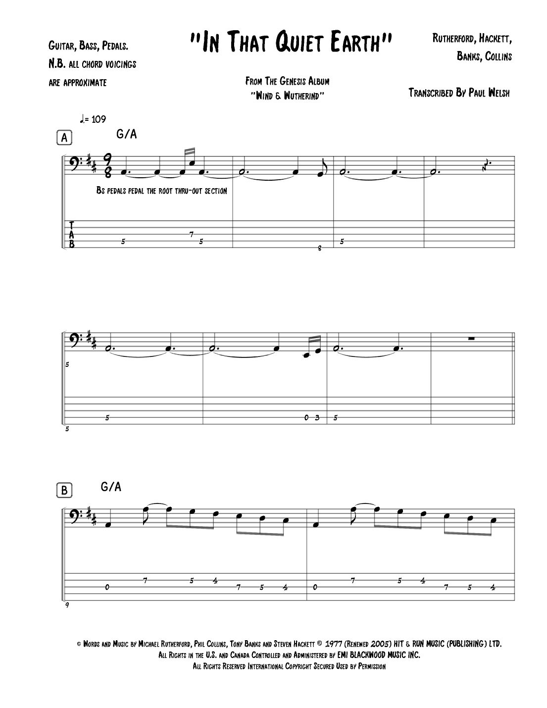 In That Quiet Earth (arr. P Welsh)