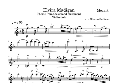 Elvira Madigan (Theme from second movement of Piano Concerto 21) Violin Solo (short version) (arr. Sharon Sullivan)