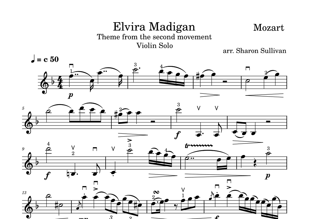 Elvira Madigan (Theme from second movement of Piano Concerto 21) Violin Solo (short version) (arr. Sharon Sullivan)