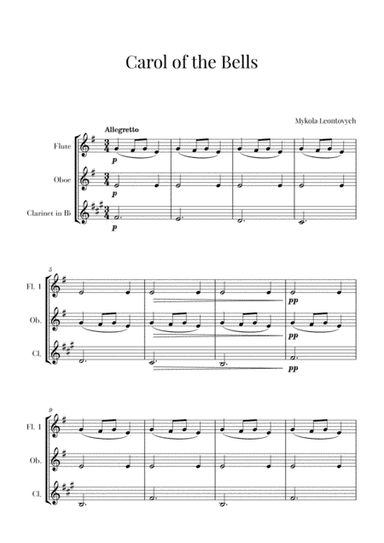 Carol of the Bells for Flute, Oboe and Clarinet (Woodwind Trio) (arr. Cadenza Editions)