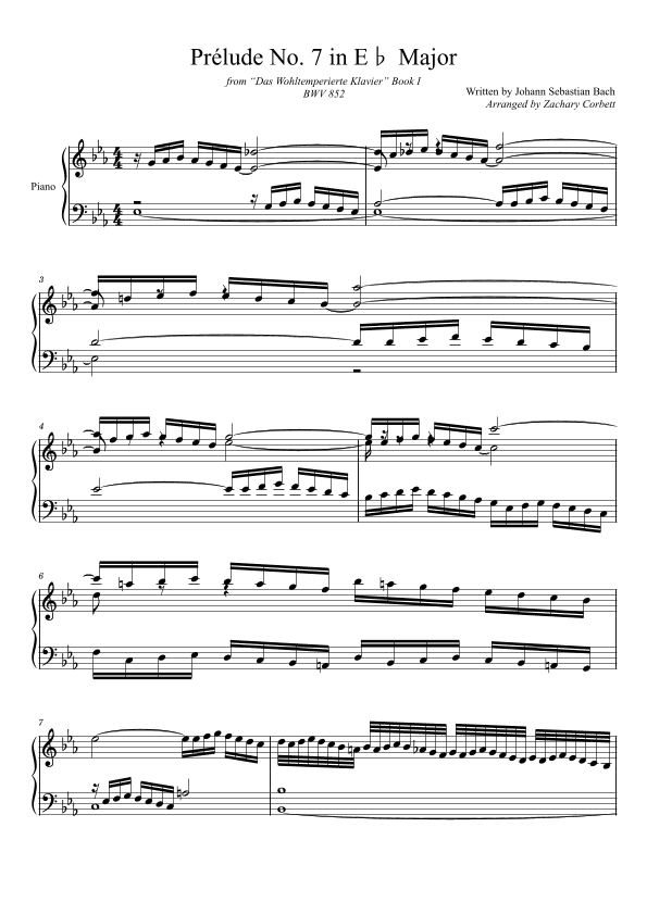 Prelude No. 7 BWV 852 in Eb Major (arr. Zachary Corbett)
