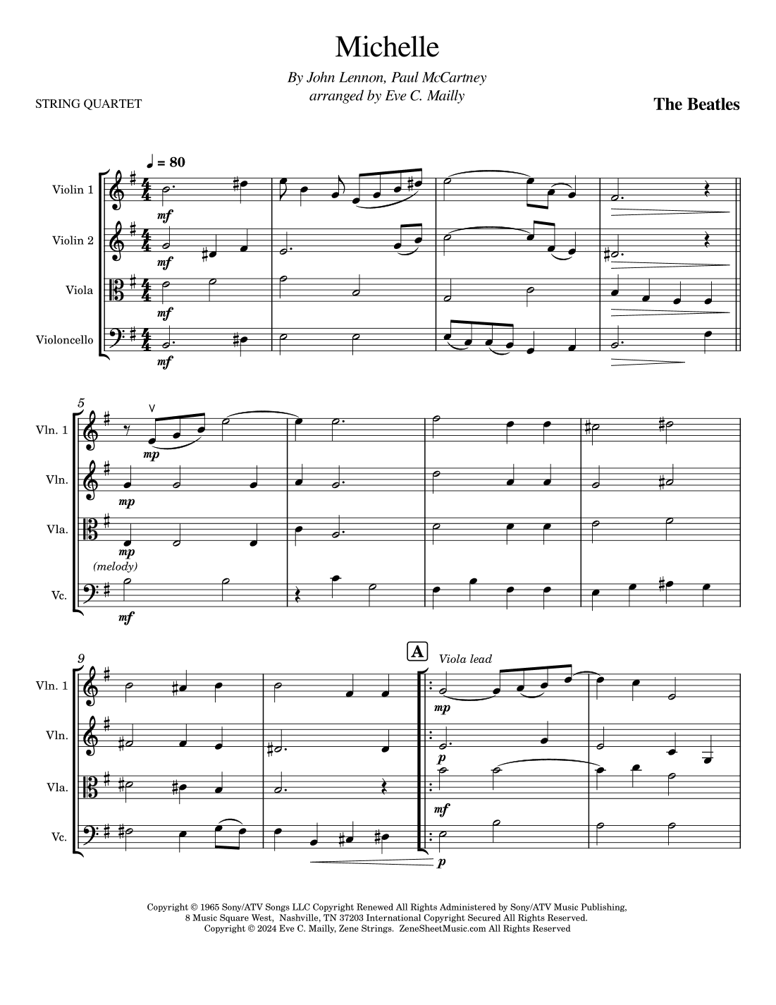 Michelle (arr. Eve C. Mailly - Zene Strings)