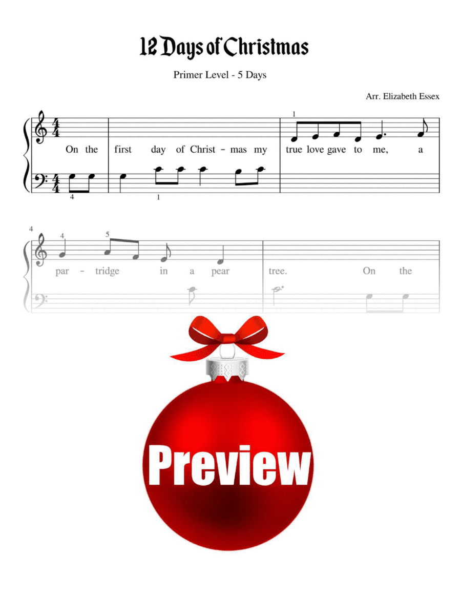 Twelve Days of Christmas - Primer Level - Middle C (arr. Elizabeth Essex)