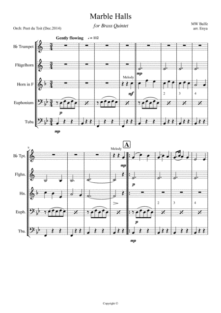 (I Dreamt I Dwelt in) Marble Halls - MW Balfe, arr. Enya (Brass Quintet) (arr. Enya & Peet du Toit)