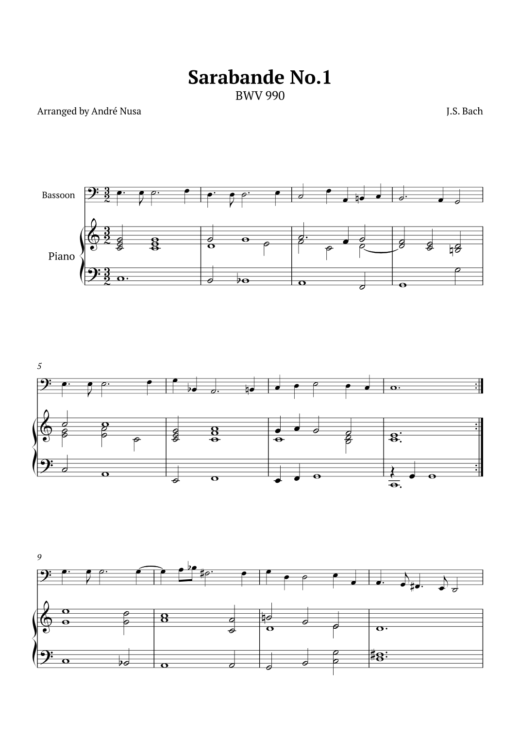 Sarabande No.1 BWV 990 (arr. André Nusa)