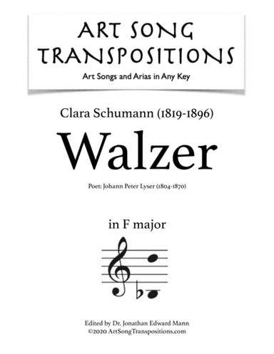SCHUMANN: Walzer (transposed to F major) (arr. ArtSongTranspositions.com)