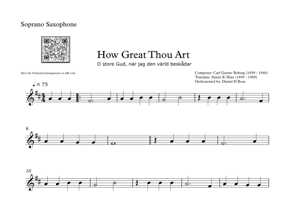 How Great Thou Art - "O store Gud." - Easy Soprano Saxophone (arr. Daniel H Rosa)