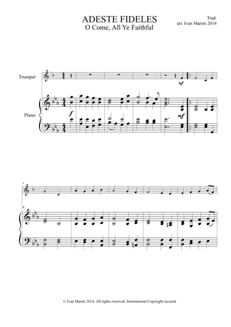 ADESTE FIDELES - O COME, ALL YE FAITHFUL - for Trumpet and Piano (arr. Ivan Marini)