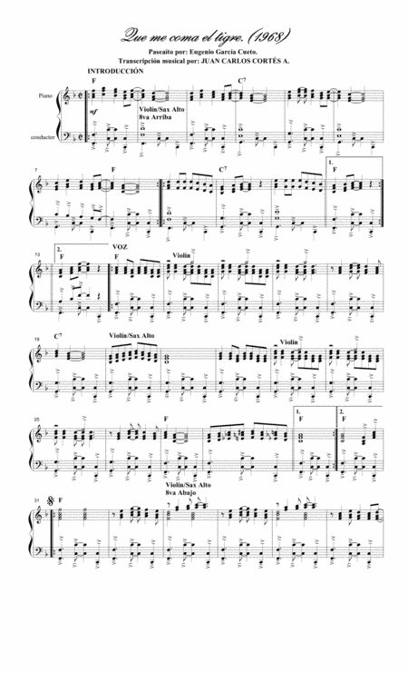 Que me coma el tigre. Paseaíto (1968) por: Eugenio Garcia Cueto (arr. Juan Carlos Cortés A.)