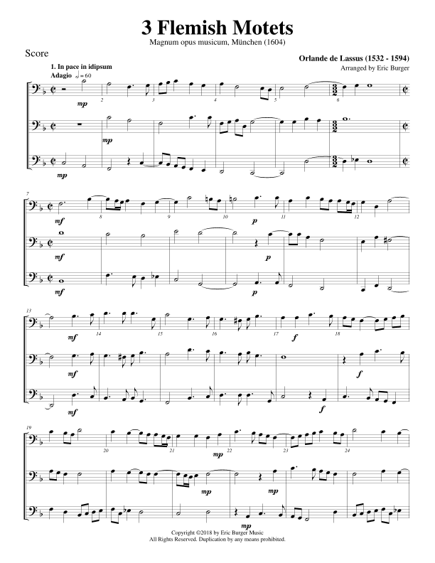 3 Flemish Motets for Trombone or Low Brass Trio (arr. Eric Burger Music)