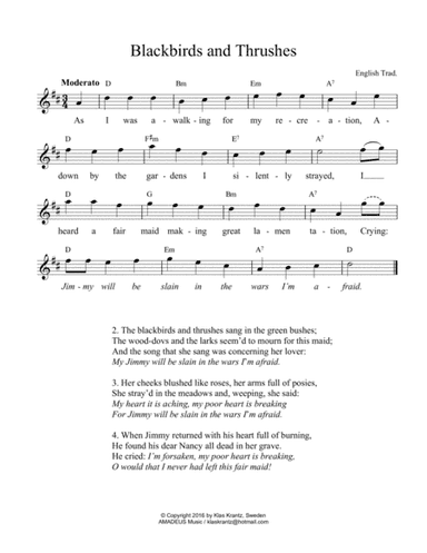 Blackbirds and Thrushes (lead sheet) (D Maj) (arr. K. Krantz)