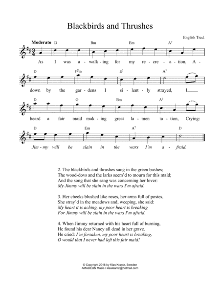 Blackbirds and Thrushes (lead sheet) (D Maj) (arr. K. Krantz)
