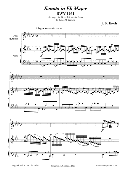 BACH: Sonata in Eb BWV 1031 for Oboe d'Amore & Piano (arr. James Guthrie, ASCAP)