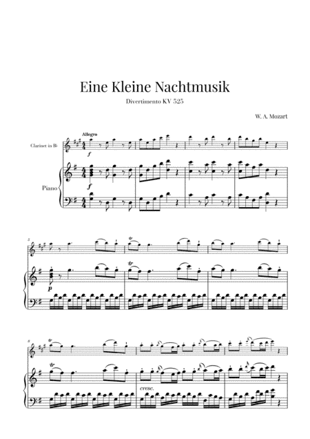 Eine Kleine Nachtmusik for Clarinet and Piano (arr. Cadenza Editions)