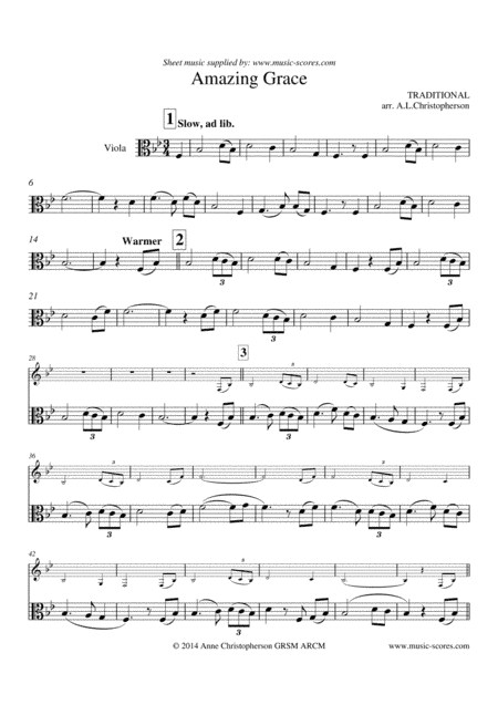 Amazing Grace - Solo Viola (arr. Anne L Christopherson GRSM ARCM)