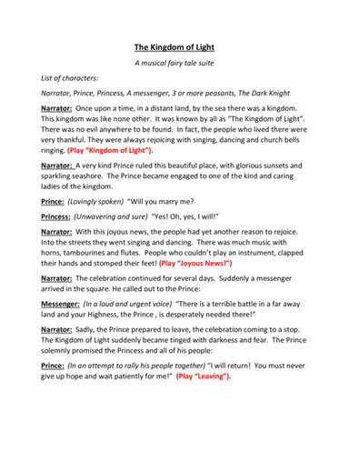 Script for "The Kingdom of Light" Fairy Tale Suite