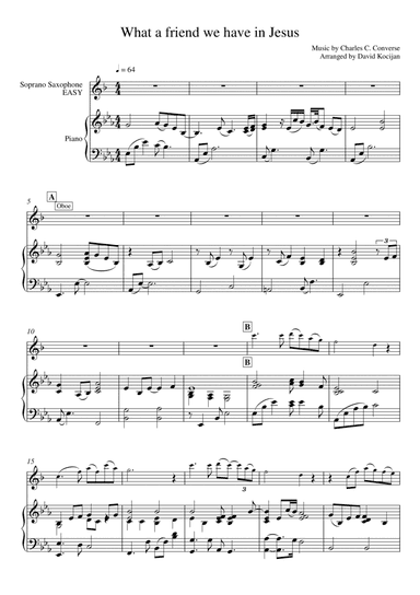What a friend we have in Jesus - EASY (piano & soprano sax) (arr. David Kocijan)