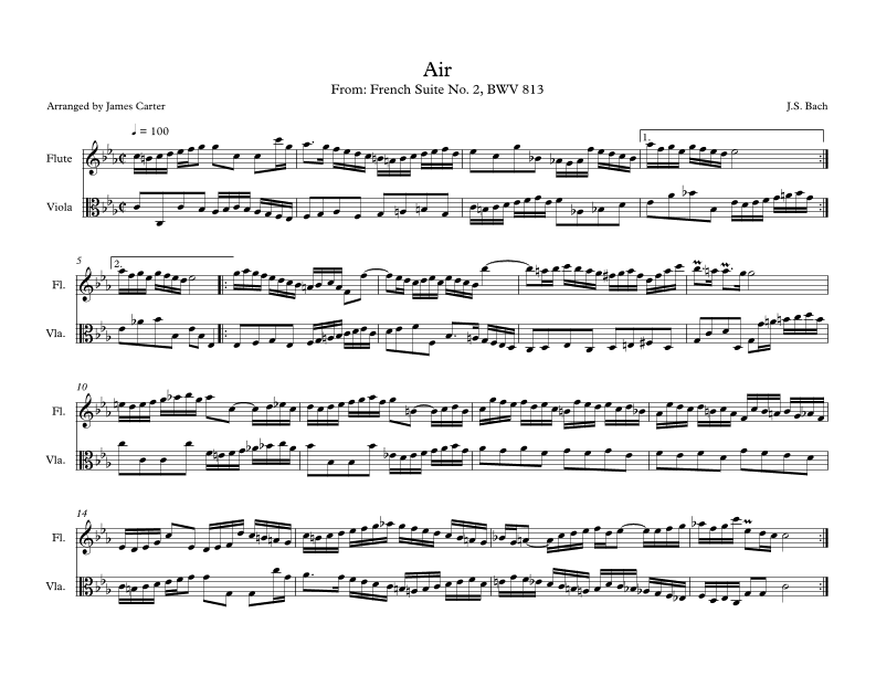 Air from French Suite No. 2 for Flute & Viola Duet (arr. J.W. Carter)