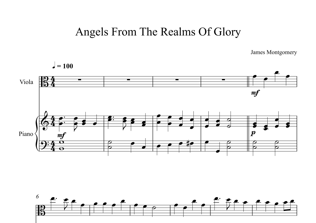 Angels From The Realms Of Glory - James Montgomery (Viola + Piano) (arr. Digital Book Music)