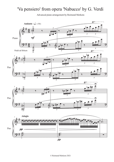 Va Pensiero - Advanced piano arrangement (arr. Reimund Merkens)