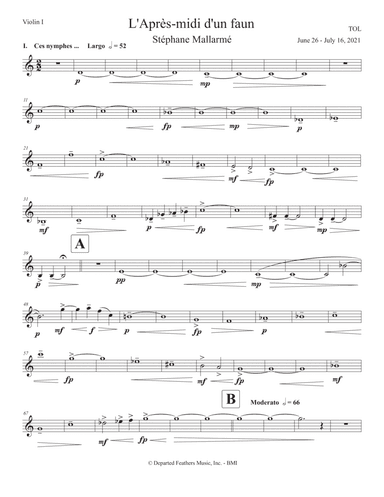 L'Après-midi d'un faun (2021) for soprano and string quartet, violin 1 part