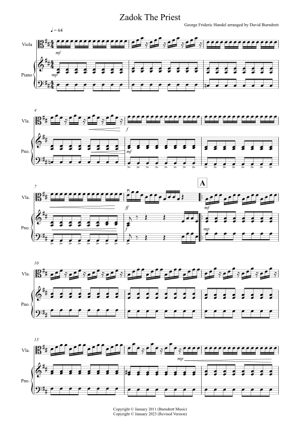 Zadok The Priest for Viola and Piano (arr. David Burndrett)