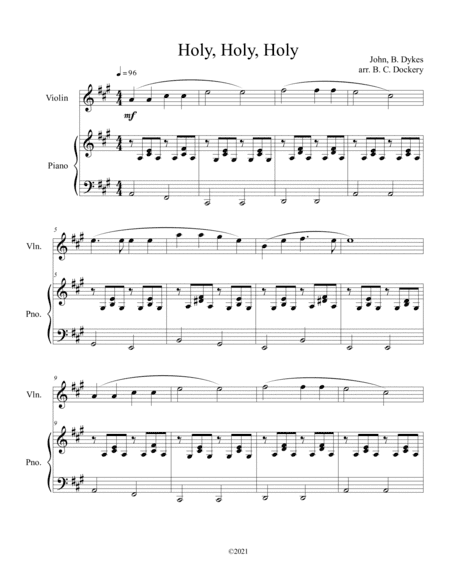 Holy, Holy, Holy (violin solo) with optional piano accompaniment (arr. B. C. Dockery)