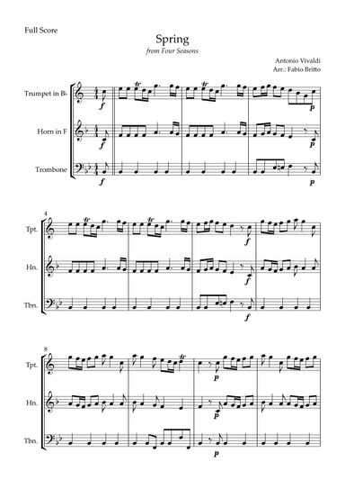 Spring (from Four Seasons of Antonio Vivaldi) for Brass Trio (arr. Fabio Britto)