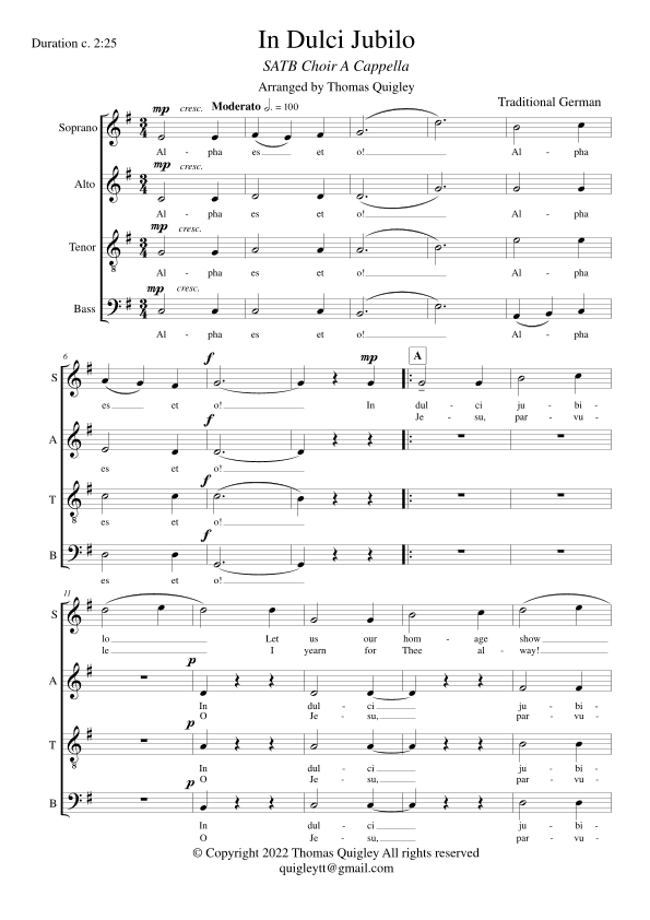 In Dulci Jubilo (SATB Choir A Cappella) (arr. Thomas Quigley)