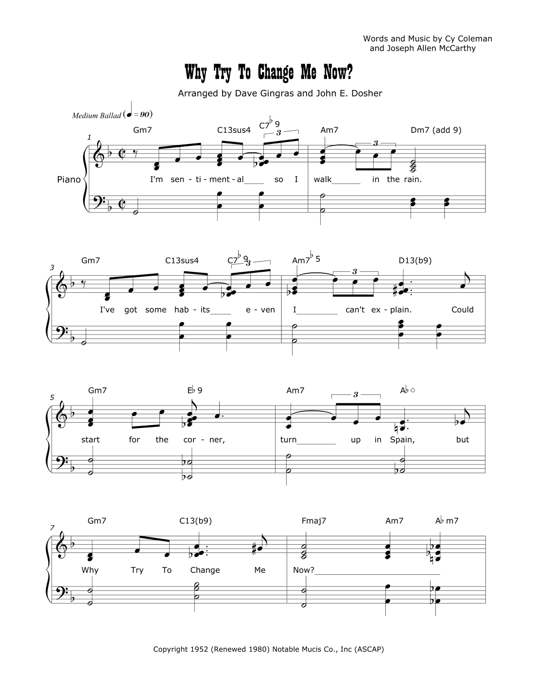 Why Try To Change Me Now (arr. Arranged by Dave Gingras and John E. Dosher)