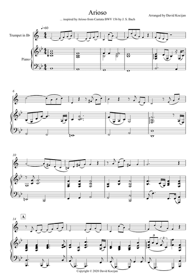 Arioso (trumpet in Bb & piano) - EASY (arr. David Kocijan)