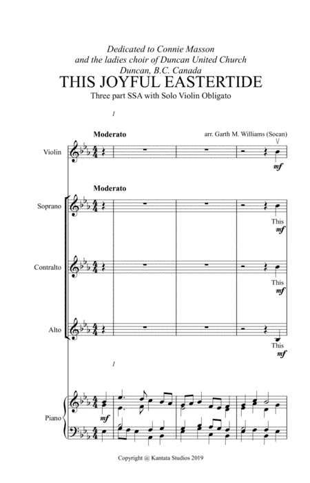 THIS JOYFUL EASTERTIDE FOR SSA AND VIOLIN OBLIGATO (arr. Garth M. Williams, (Socan))