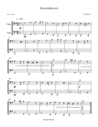 traditional greensleeves tuba duo sheet music for beginners (arr. Arezzo Music)
