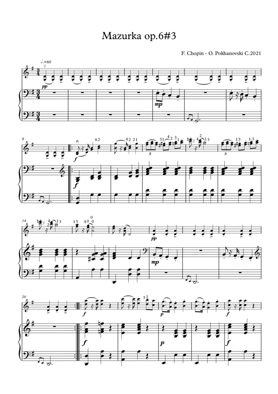 Chopin-Pokhanovski Mazurka for violin and piano