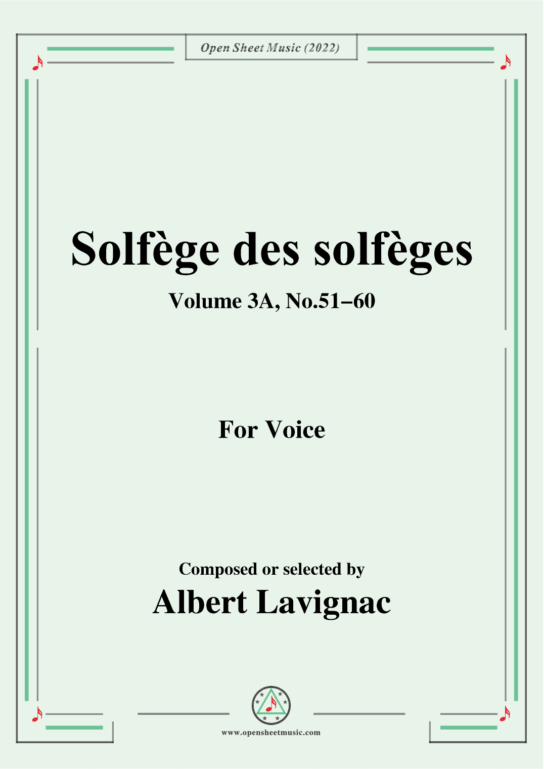 Lavignac-Solfege des solfeges,Volum 3A No.51-60,for Voice (arr. OSM Press)