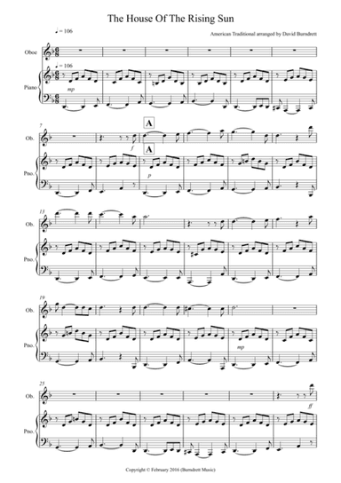 House of the Rising Sun for Oboe and Piano (arr. David Burndrett)
