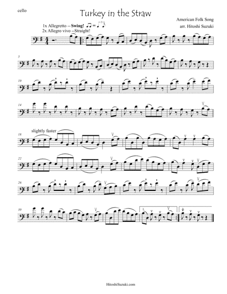 Turkey in the Straw for cello solo (arr. Hitoshi Suzuki)