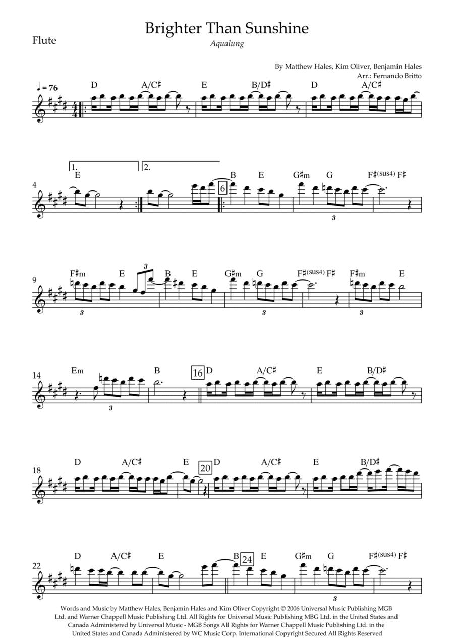 Brighter Than Sunshine (arr. Fernando Britto)