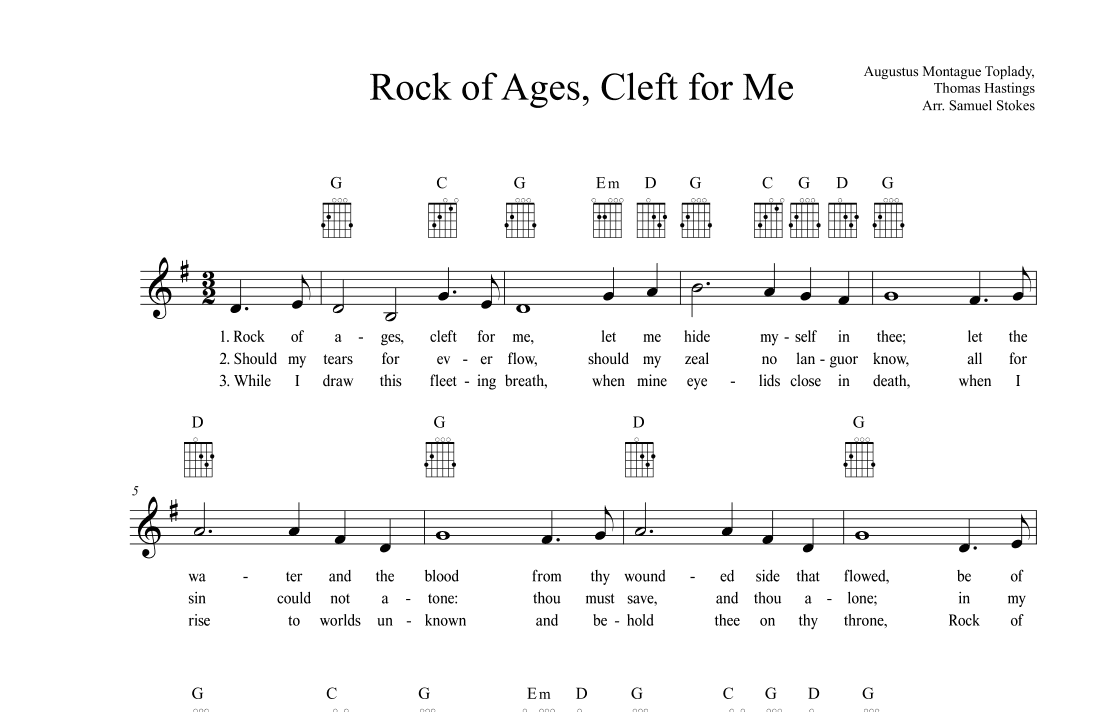 Rock of Ages, Cleft for Me - vocal lead sheet with chords (arr. Samuel Stokes)