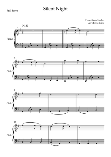 Silent Night (Christmas Song) for Easy Piano Solo (arr. Fabio Britto)