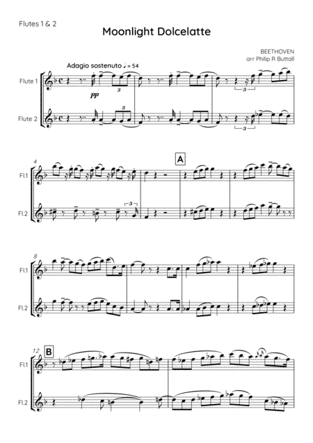 Moonlight Dolcelatte (Flute Duet & Piano) - Set of Parts [x1]