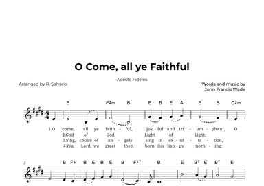 O Come, all ye Faithful - Adeste Fideles (Key of E Major) (arr. R. Salvario)