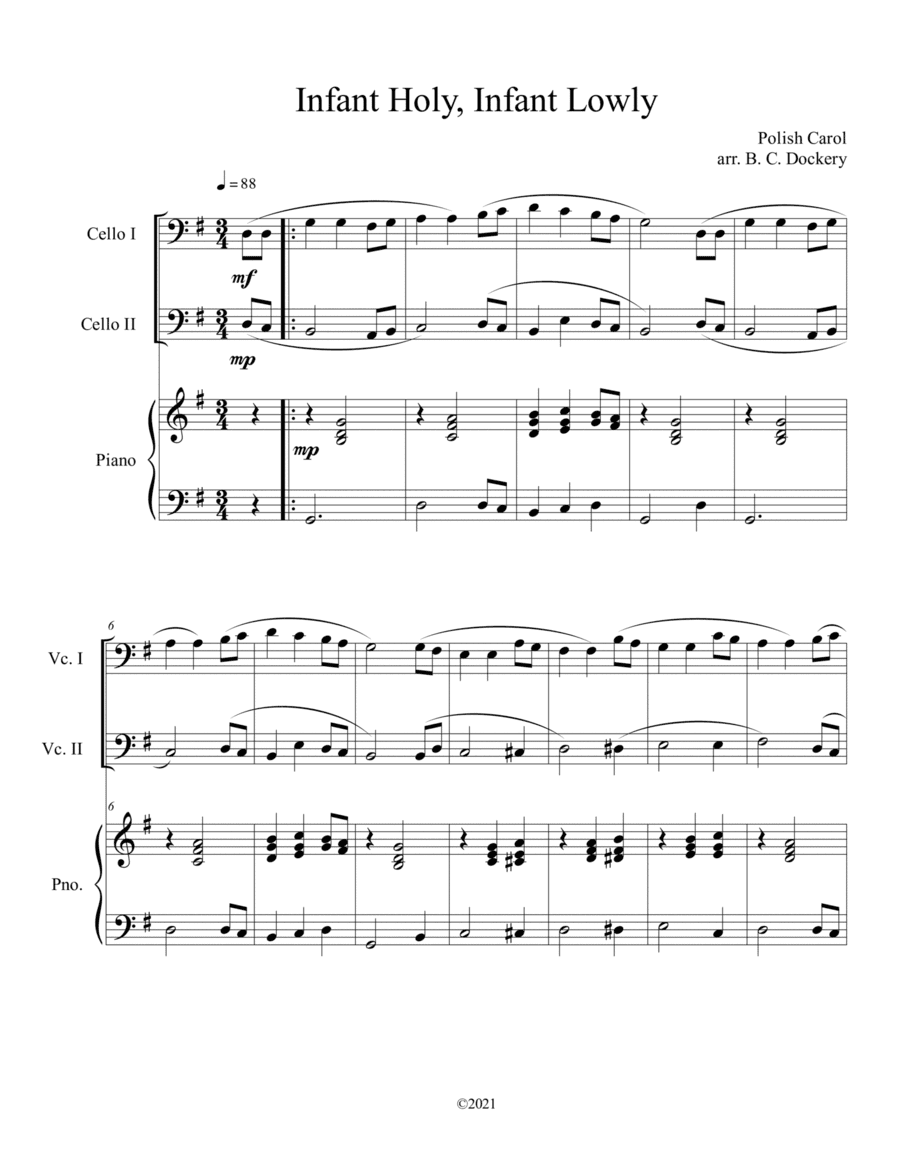 Infant Holy, Infant Lowly (Cello Duet with Piano Accompaniment) (arr. B. C. Dockery)