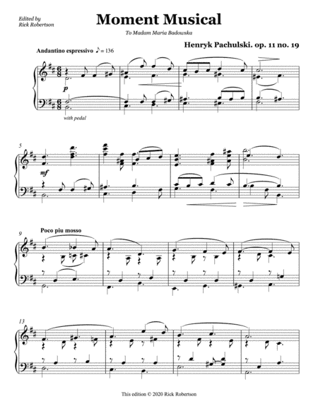 Moment Musical, op. 11 no. 19 (Henryk Pachulski) (arr. Edited by Rick Robertson)