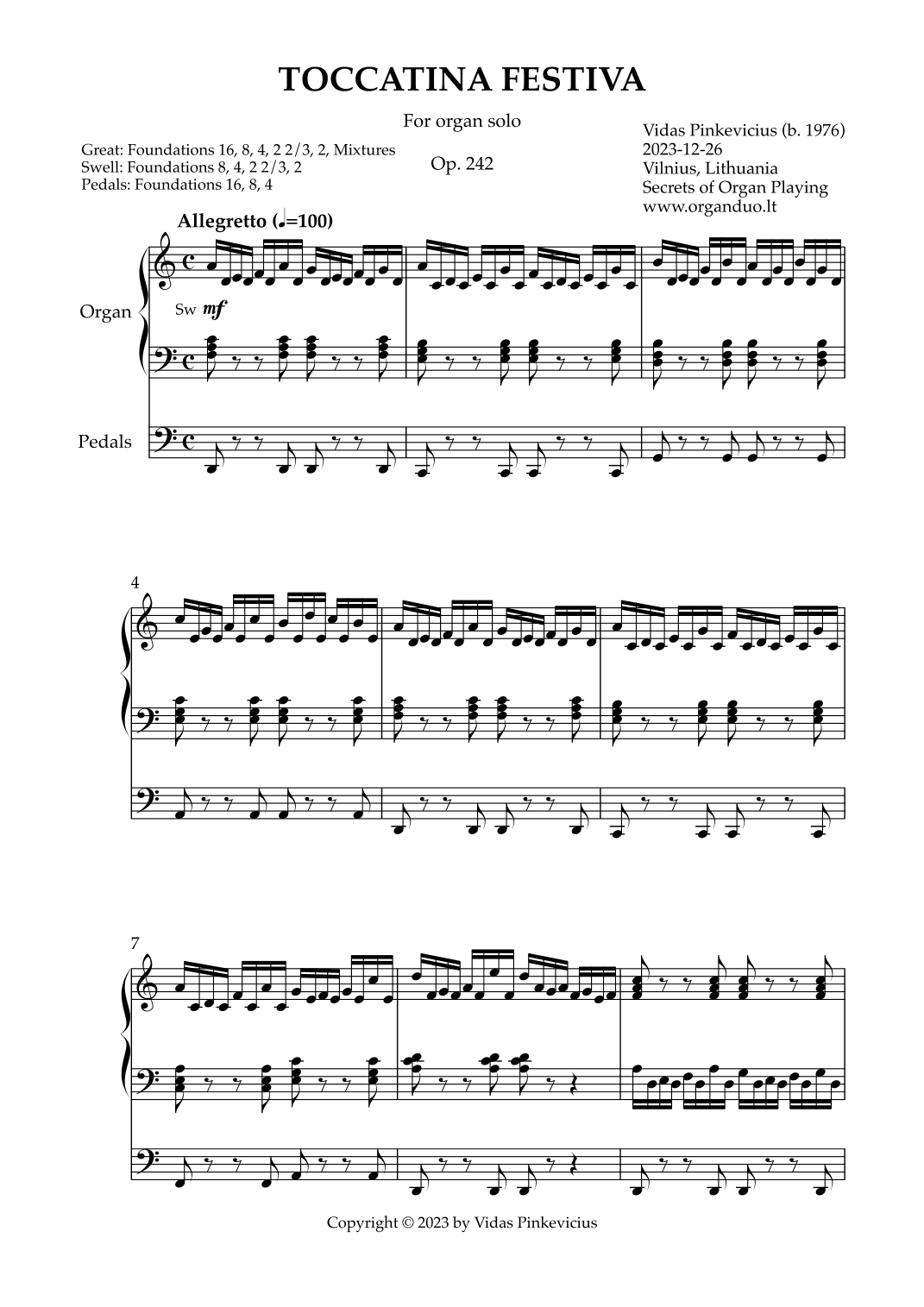 Toccatina Festiva, Op. 242 (Organ Solo) by Vidas Pinkevicius